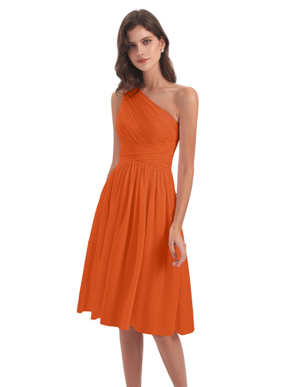 Natalie Knee Length One Shoulder Chiffon Bridesmaid Dresses