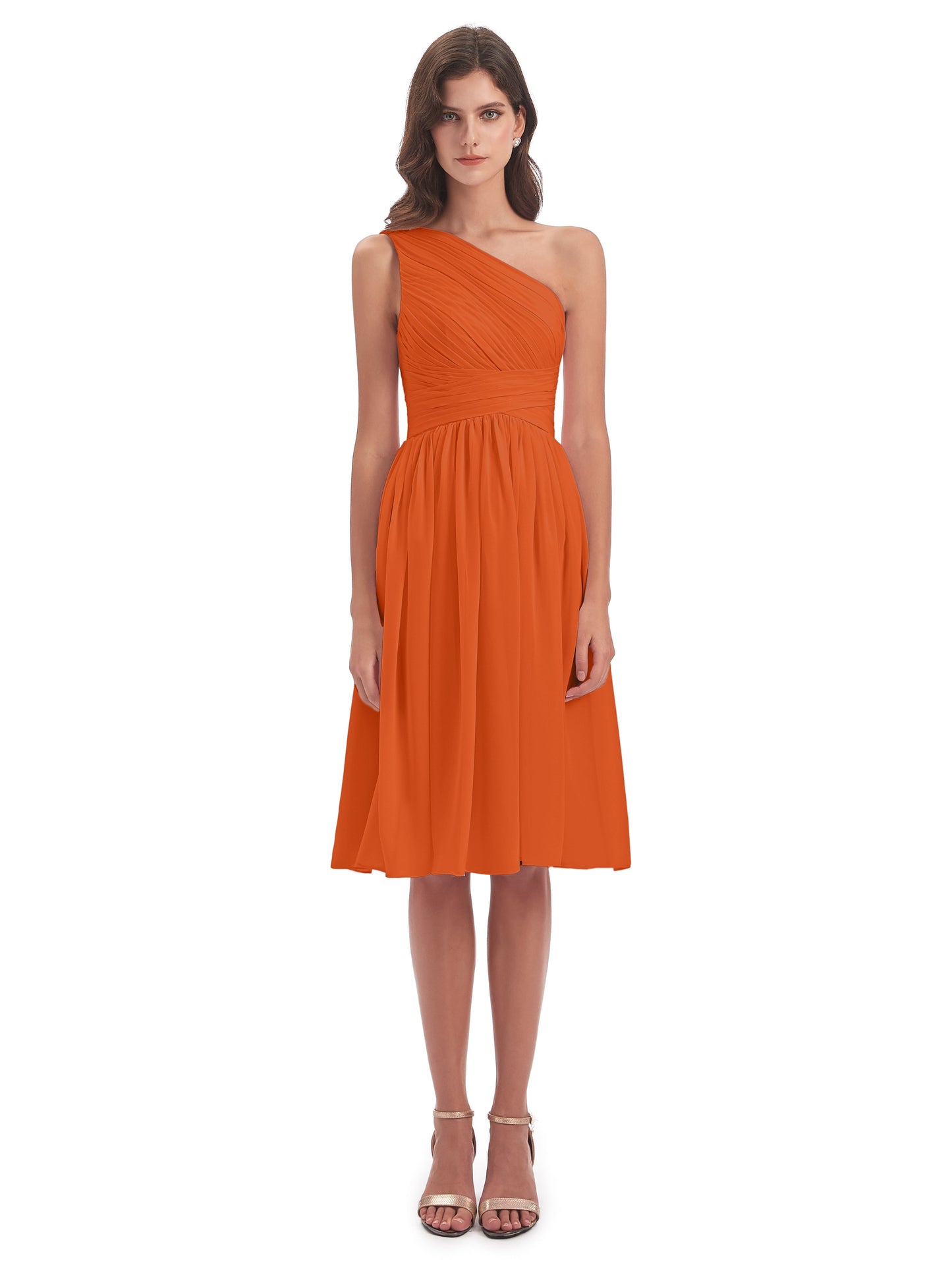 Natalie Knee Length One Shoulder Chiffon Bridesmaid Dresses