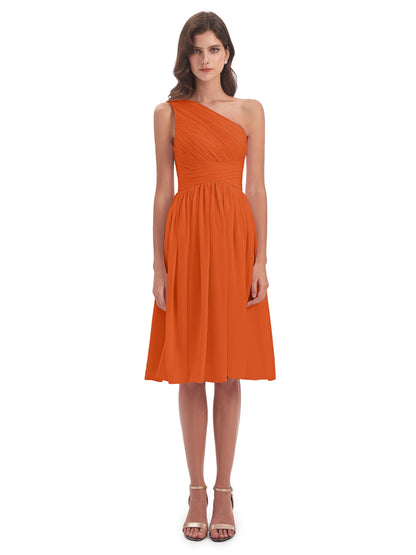 Natalie Knee Length One Shoulder Chiffon Bridesmaid Dresses