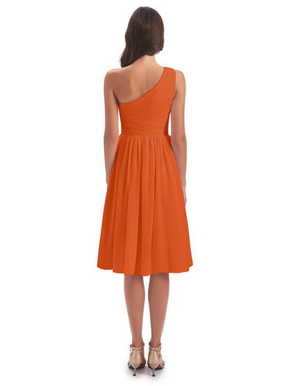 Natalie Knee Length One Shoulder Chiffon Bridesmaid Dresses