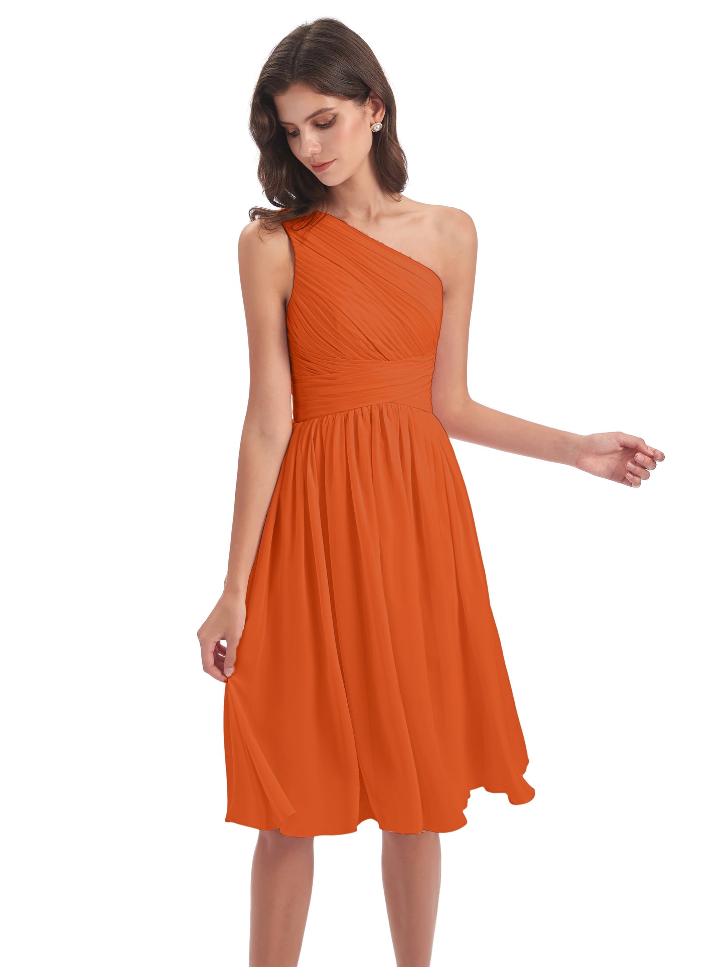 Natalie Knee Length One Shoulder Chiffon Bridesmaid Dresses