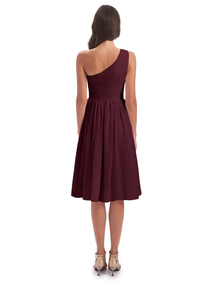Natalie Knee Length One Shoulder Chiffon Bridesmaid Dresses