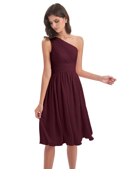 Natalie Knee Length One Shoulder Chiffon Bridesmaid Dresses