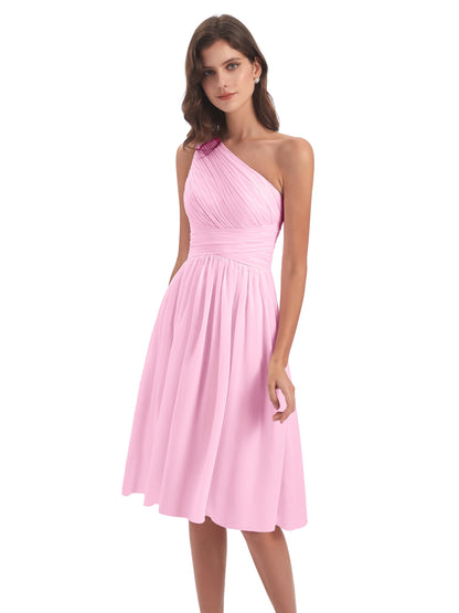 Natalie Knee Length One Shoulder Chiffon Bridesmaid Dresses