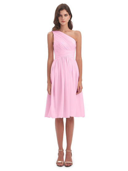 Natalie Knee Length One Shoulder Chiffon Bridesmaid Dresses