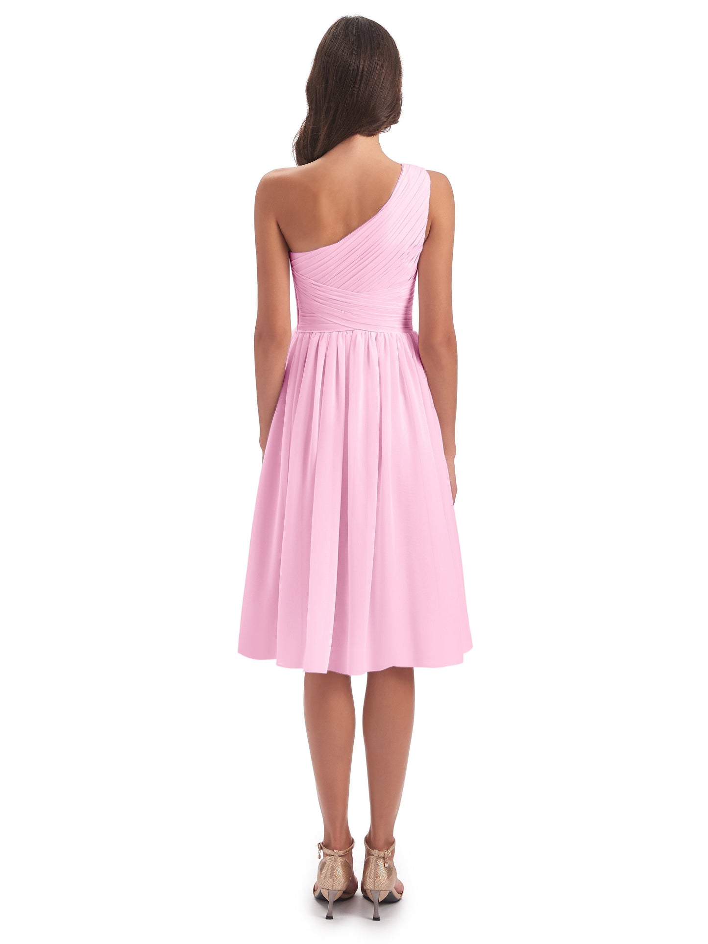 Natalie Knee Length One Shoulder Chiffon Bridesmaid Dresses