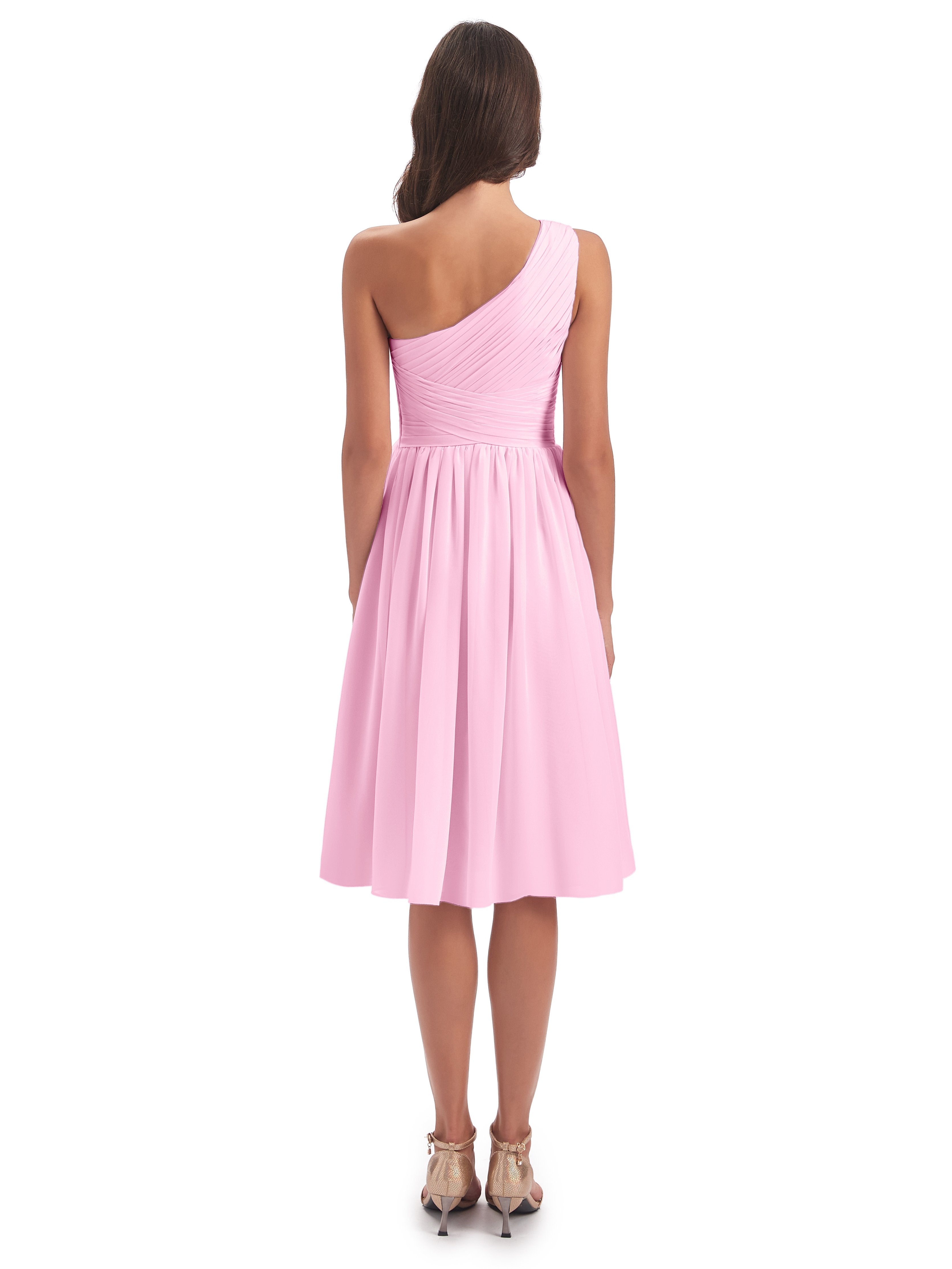 Natalie Knee Length One Shoulder Chiffon Bridesmaid Dresses