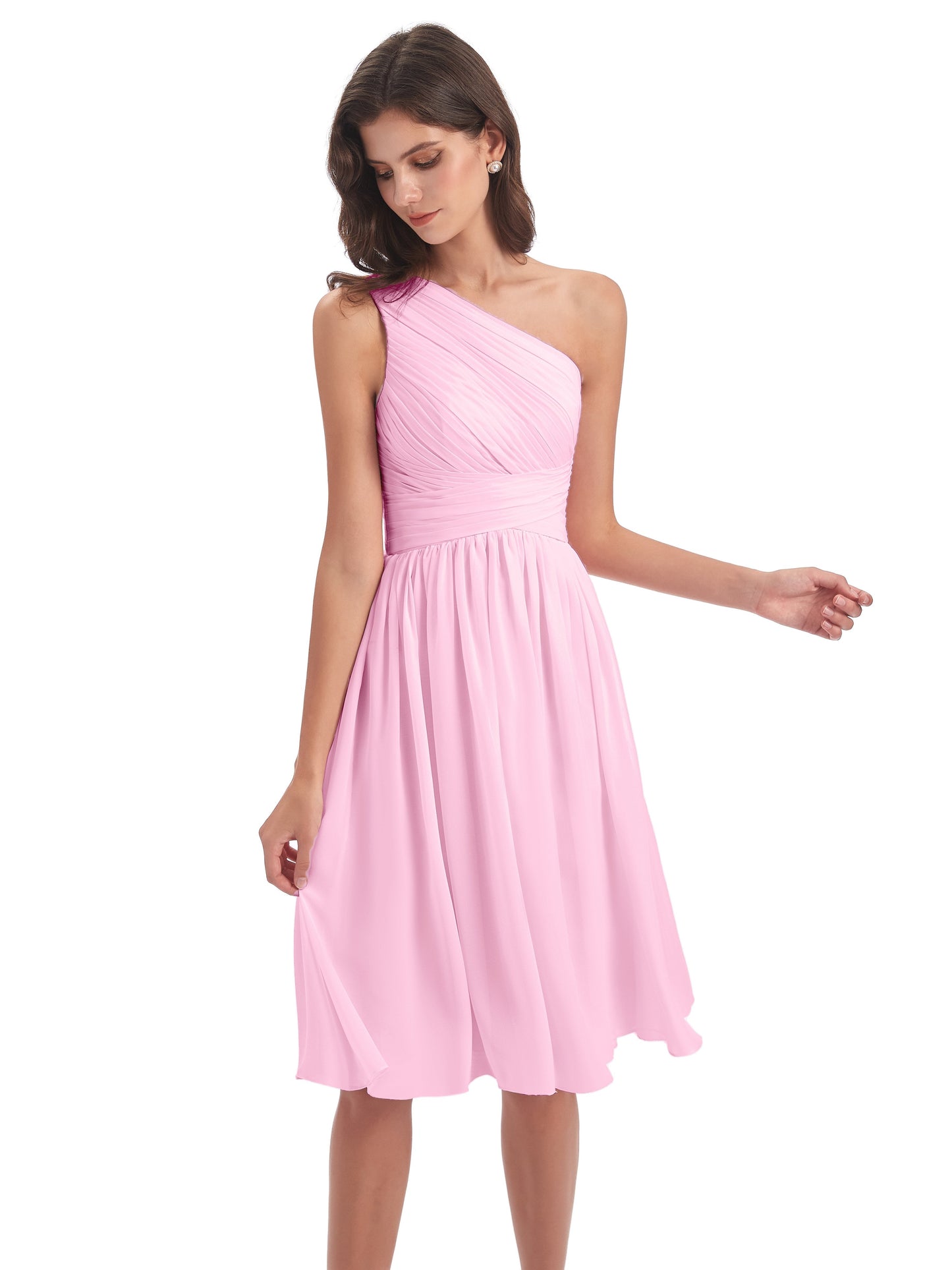Natalie Knee Length One Shoulder Chiffon Bridesmaid Dresses