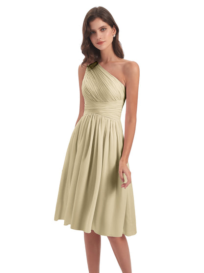 Natalie Knee Length One Shoulder Chiffon Bridesmaid Dresses