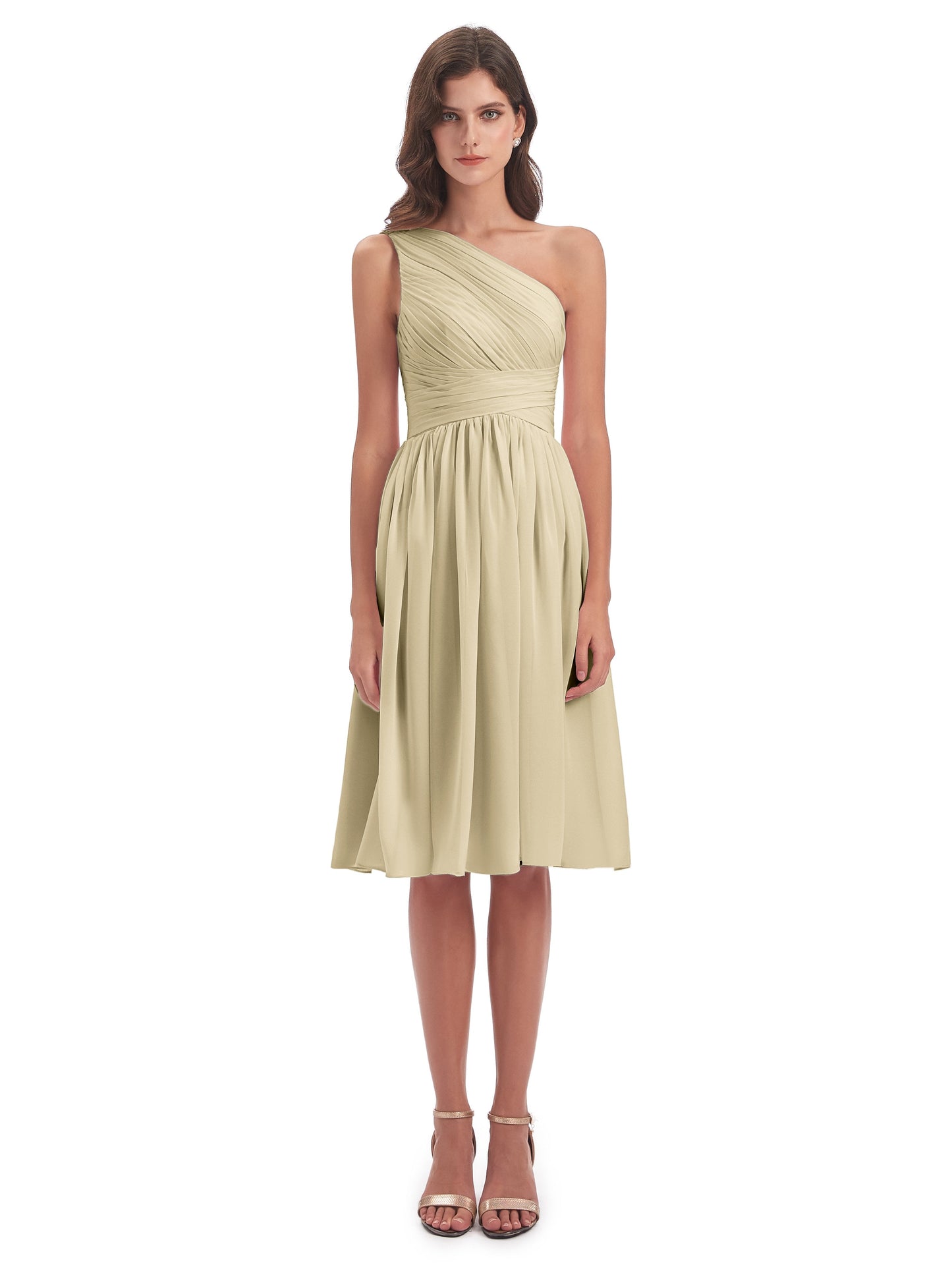 Natalie Knee Length One Shoulder Chiffon Bridesmaid Dresses
