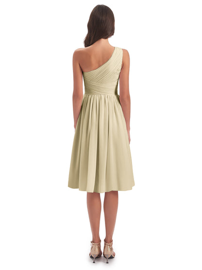 Natalie Knee Length One Shoulder Chiffon Bridesmaid Dresses