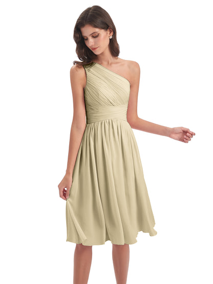 Natalie Knee Length One Shoulder Chiffon Bridesmaid Dresses