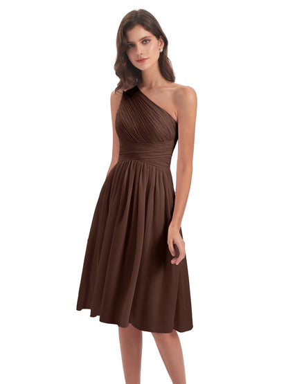 Natalie Knee Length One Shoulder Chiffon Bridesmaid Dresses
