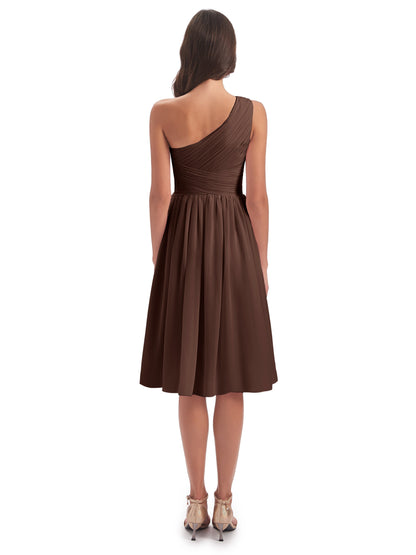 Natalie Knee Length One Shoulder Chiffon Bridesmaid Dresses