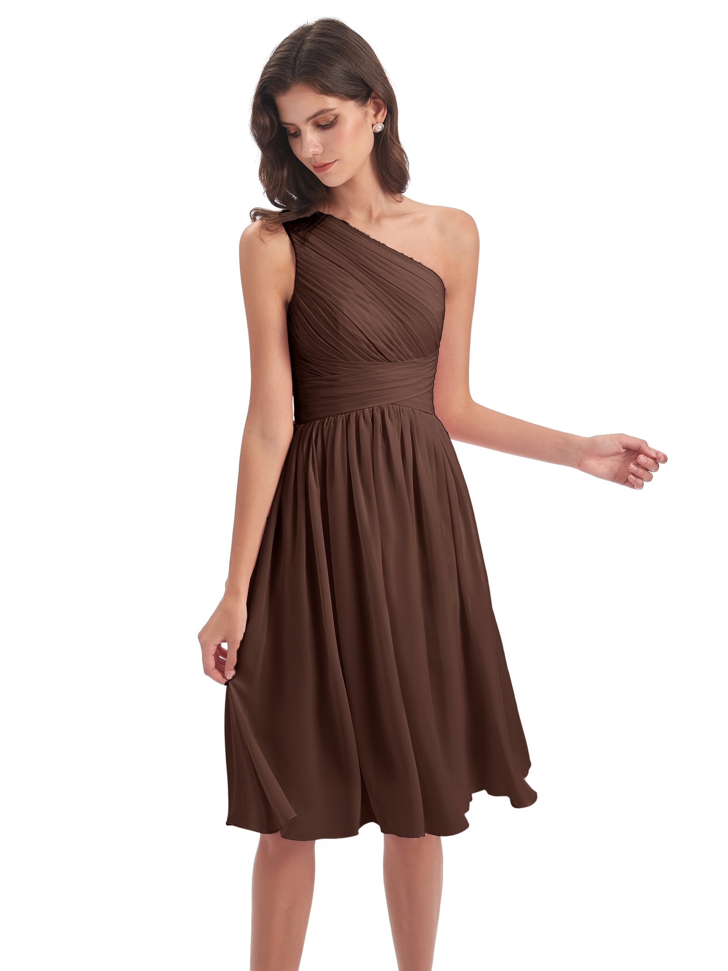 Natalie Knee Length One Shoulder Chiffon Bridesmaid Dresses