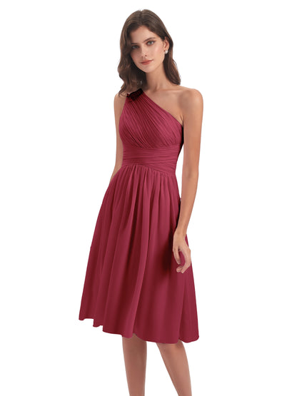 Natalie Knee Length One Shoulder Chiffon Bridesmaid Dresses