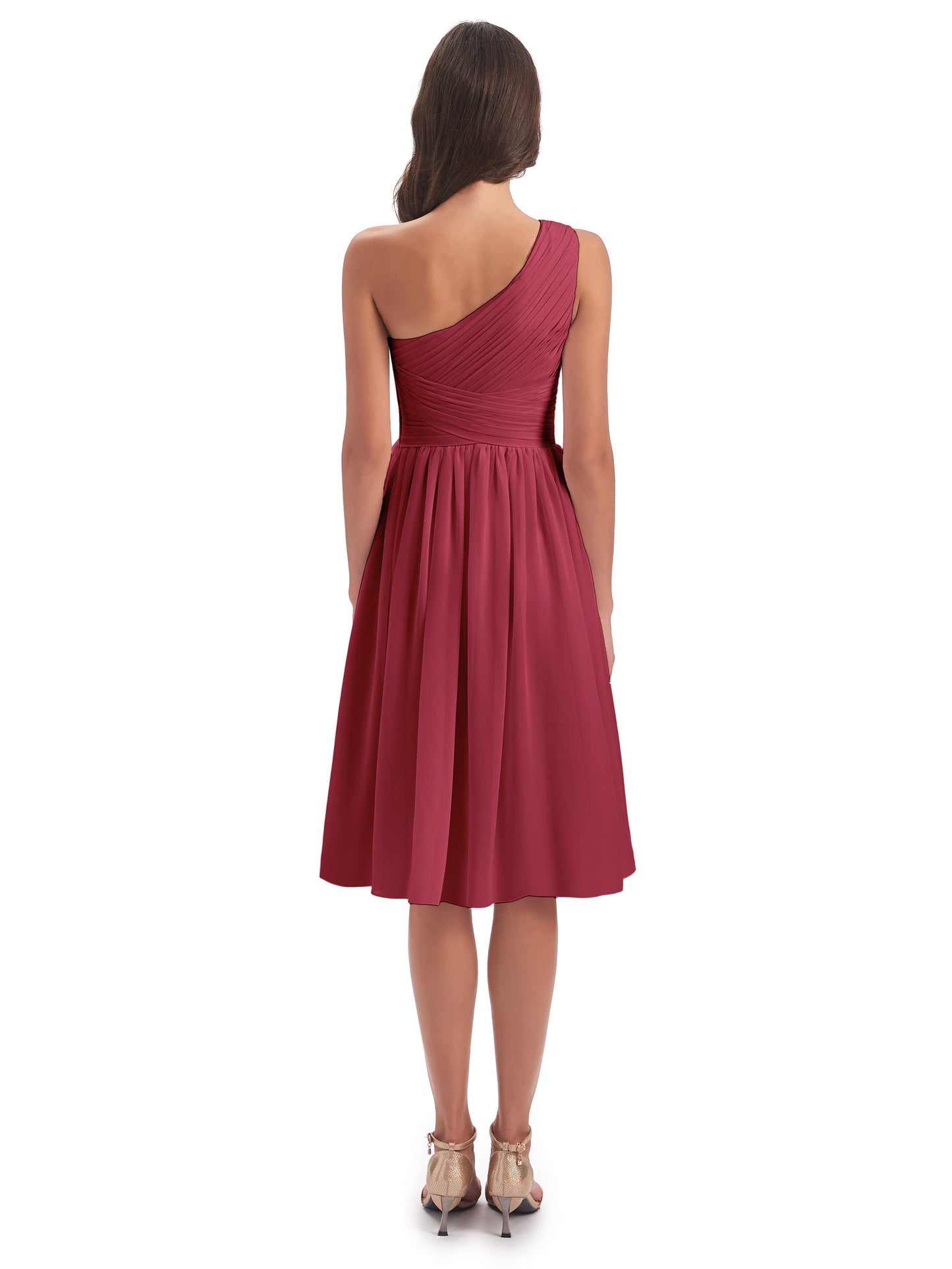 Natalie Knee Length One Shoulder Chiffon Bridesmaid Dresses