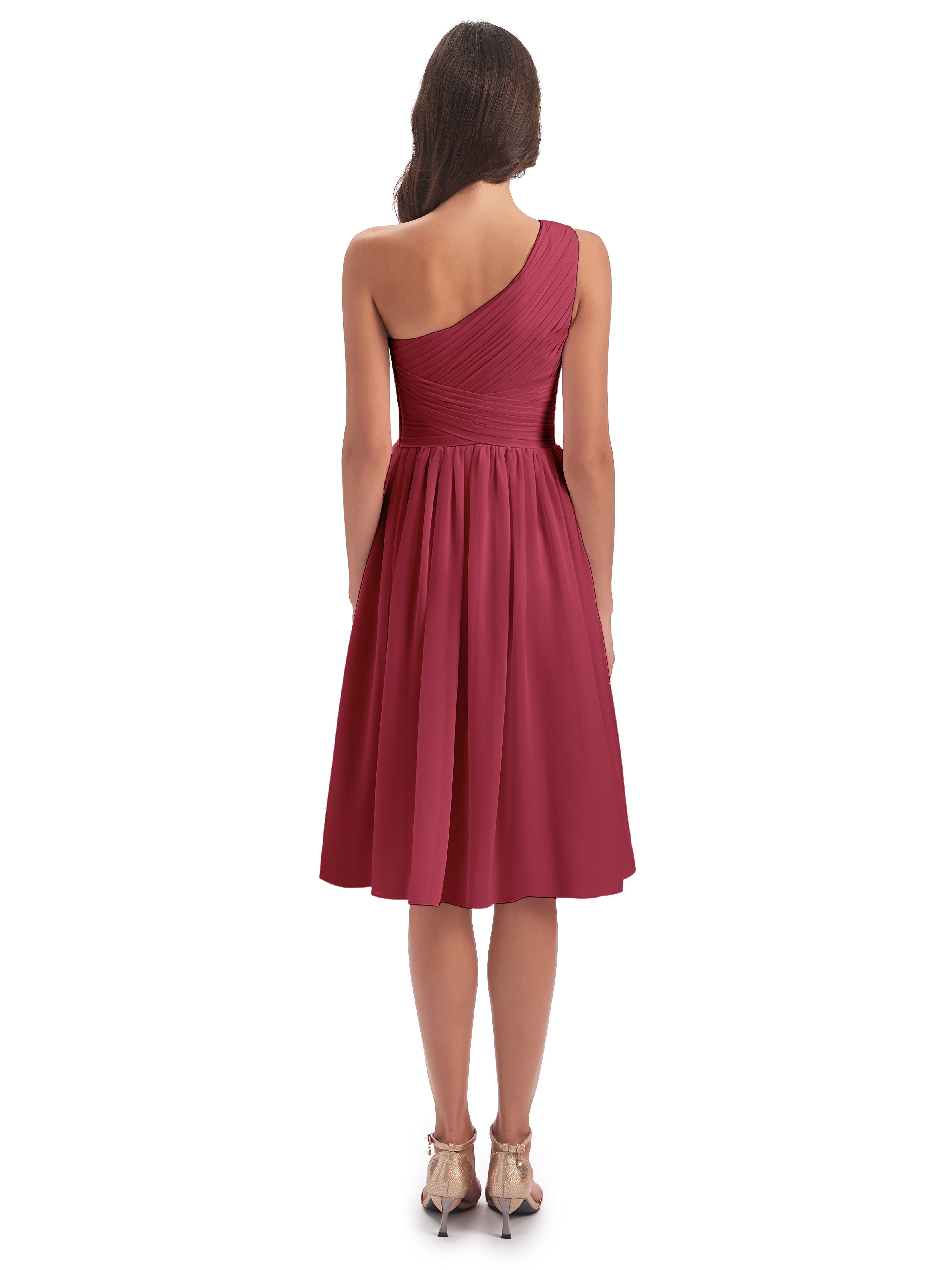 Natalie Knee Length One Shoulder Chiffon Bridesmaid Dresses