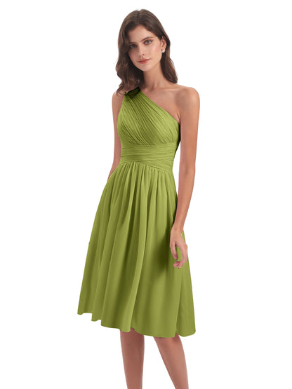 Natalie Knee Length One Shoulder Chiffon Bridesmaid Dresses