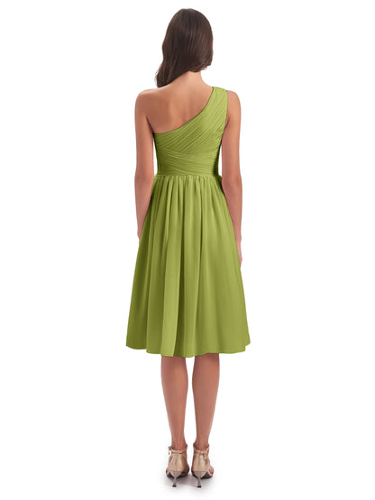 Natalie Knee Length One Shoulder Chiffon Bridesmaid Dresses