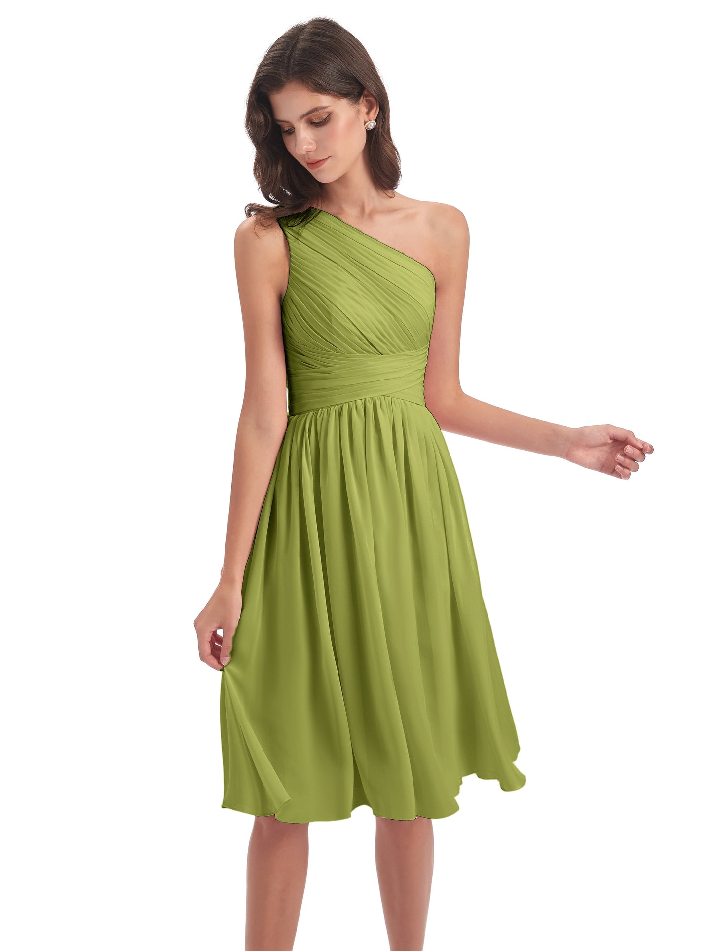 Natalie Knee Length One Shoulder Chiffon Bridesmaid Dresses