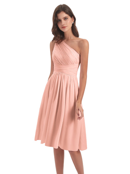 Natalie Knee Length One Shoulder Chiffon Bridesmaid Dresses