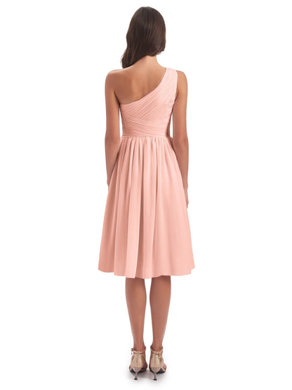 Natalie Knee Length One Shoulder Chiffon Bridesmaid Dresses