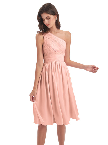 Natalie Knee Length One Shoulder Chiffon Bridesmaid Dresses