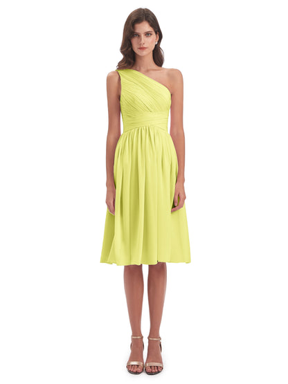 Natalie Knee Length One Shoulder Chiffon Bridesmaid Dresses