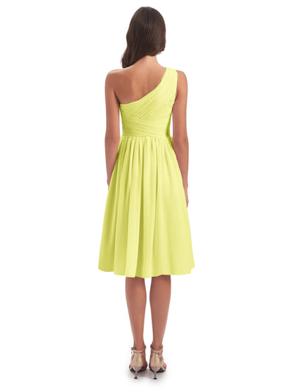 Natalie Knee Length One Shoulder Chiffon Bridesmaid Dresses