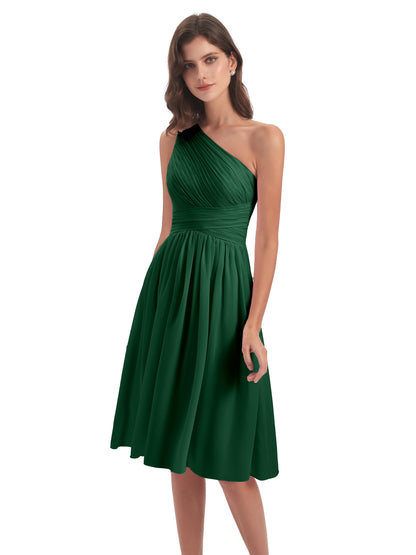 Natalie Knee Length One Shoulder Chiffon Bridesmaid Dresses
