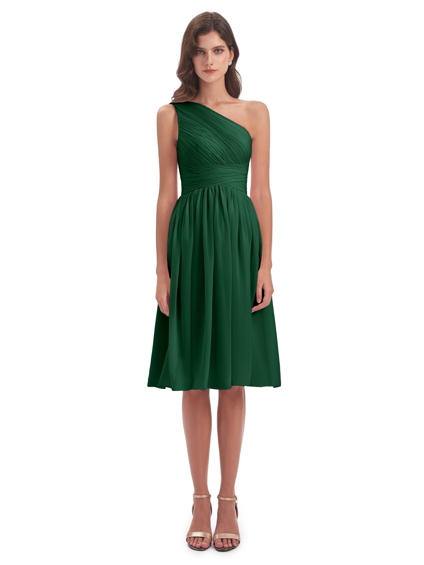 Natalie Knee Length One Shoulder Chiffon Bridesmaid Dresses