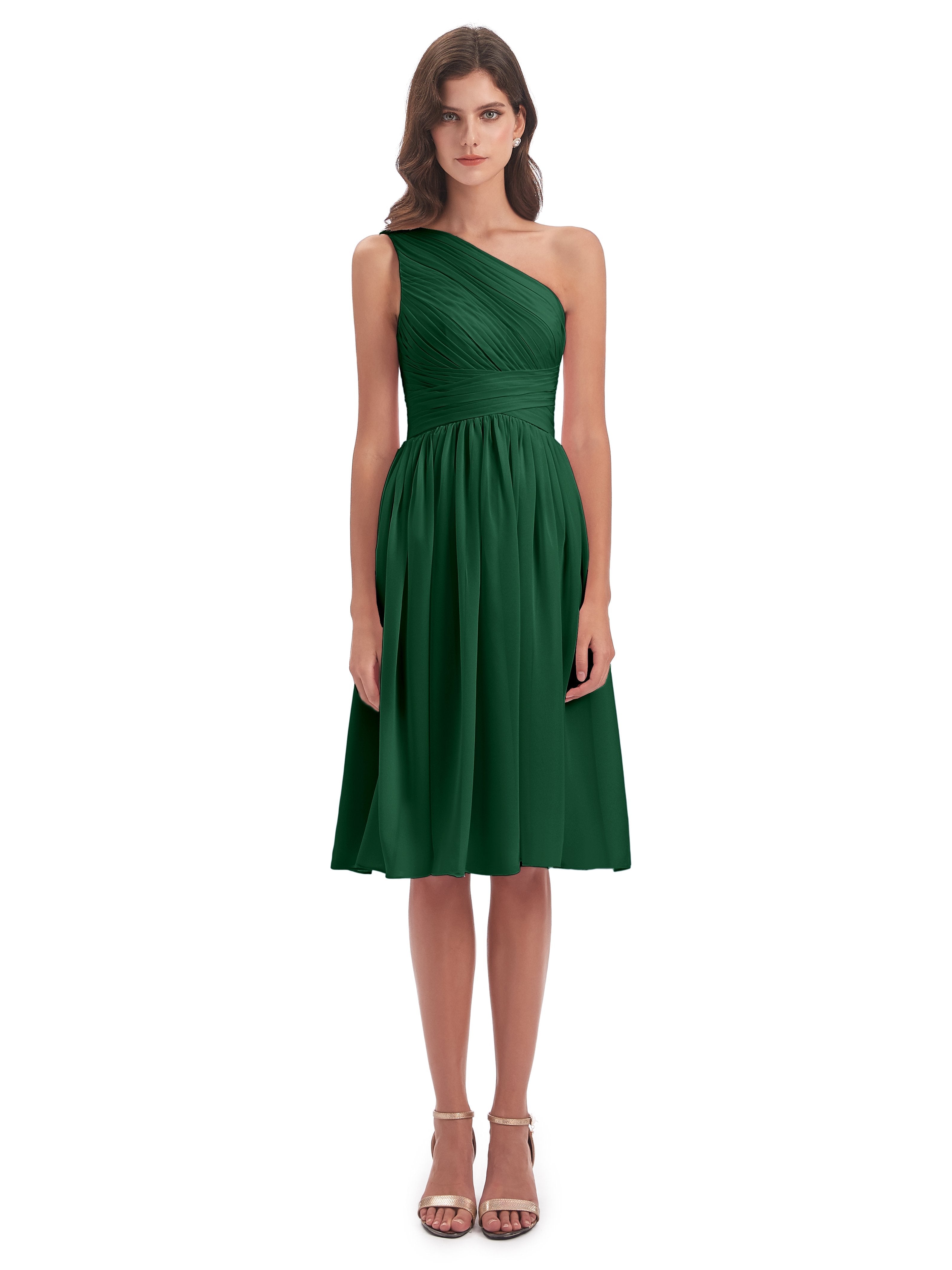 Natalie Knee Length One Shoulder Chiffon Bridesmaid Dresses