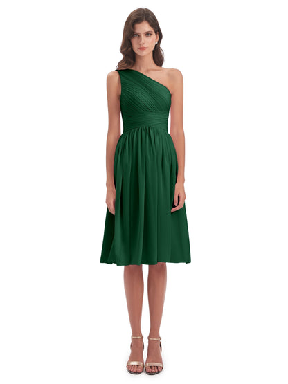 Natalie Knee Length One Shoulder Chiffon Bridesmaid Dresses