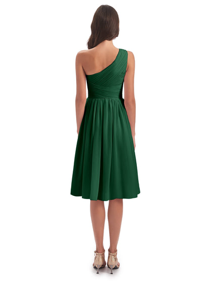 Natalie Knee Length One Shoulder Chiffon Bridesmaid Dresses
