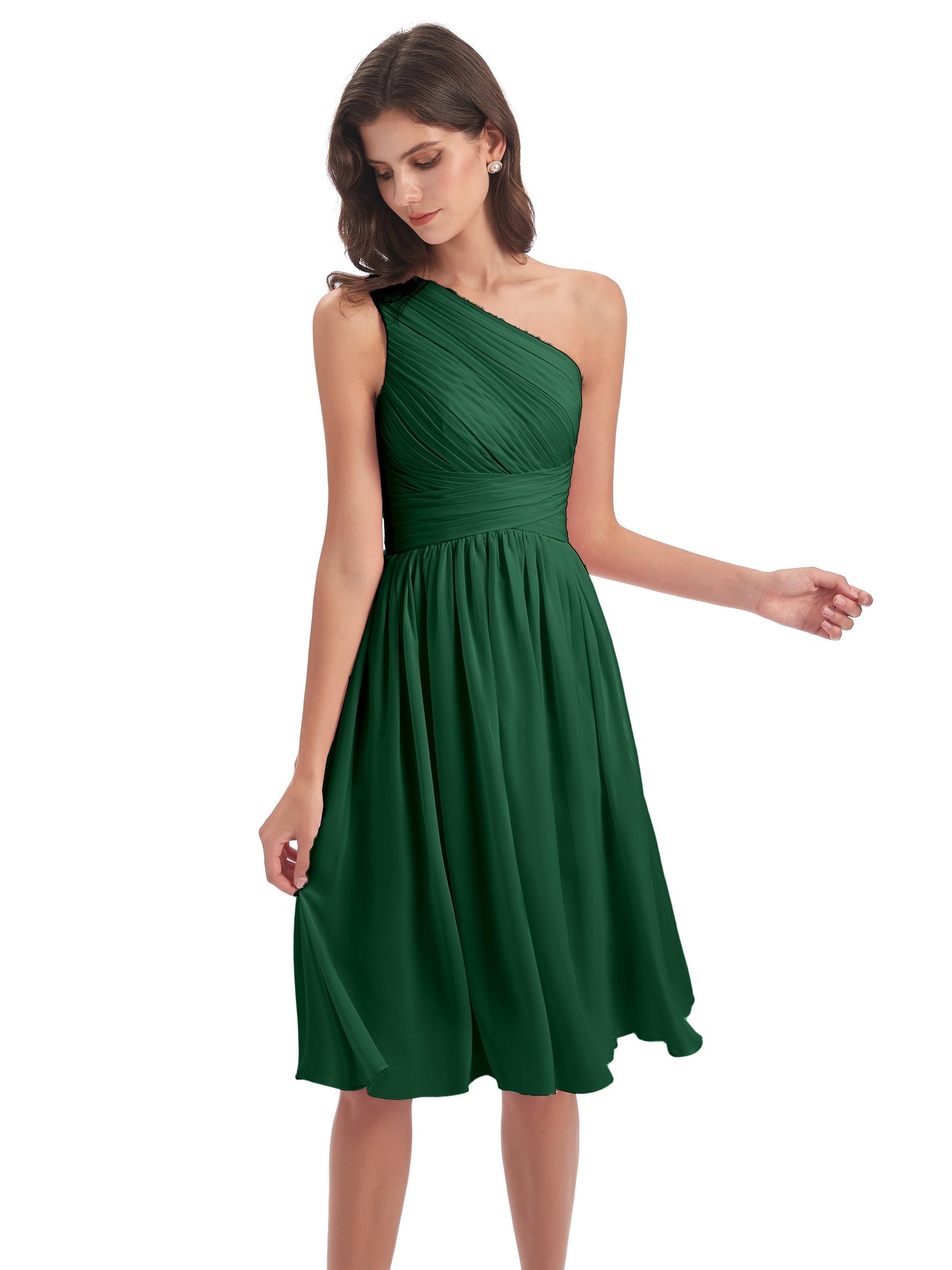 Natalie Knee Length One Shoulder Chiffon Bridesmaid Dresses