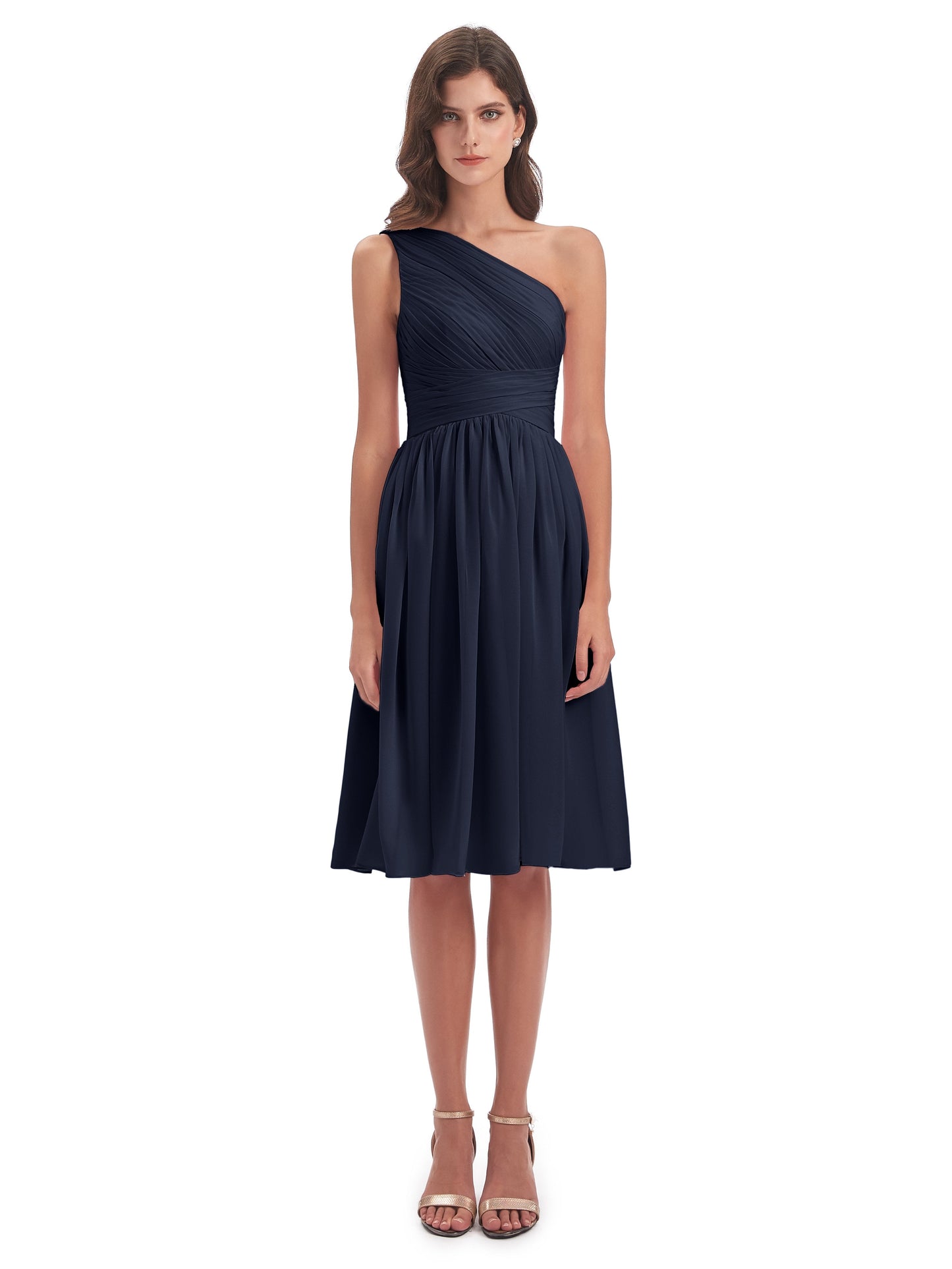 Natalie Knee Length One Shoulder Chiffon Bridesmaid Dresses