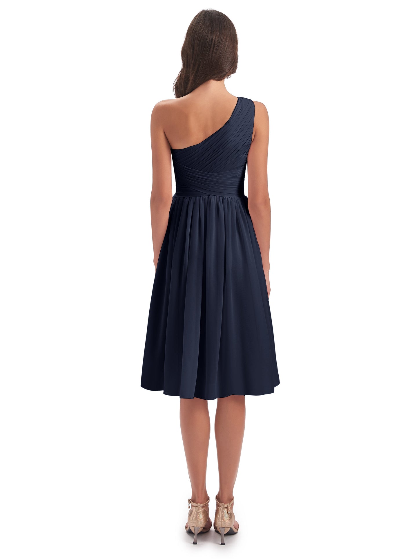 Natalie Knee Length One Shoulder Chiffon Bridesmaid Dresses
