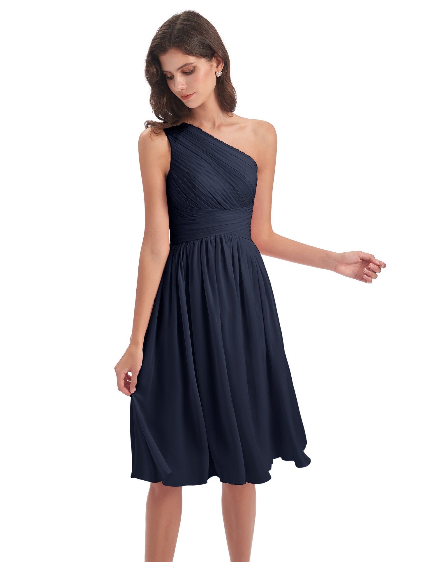 Natalie Knee Length One Shoulder Chiffon Bridesmaid Dresses