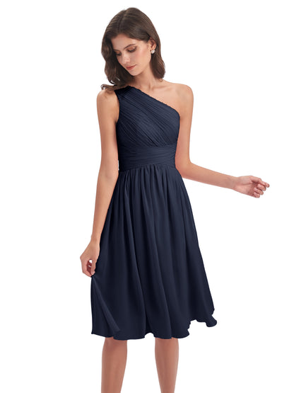 Natalie Knee Length One Shoulder Chiffon Bridesmaid Dresses