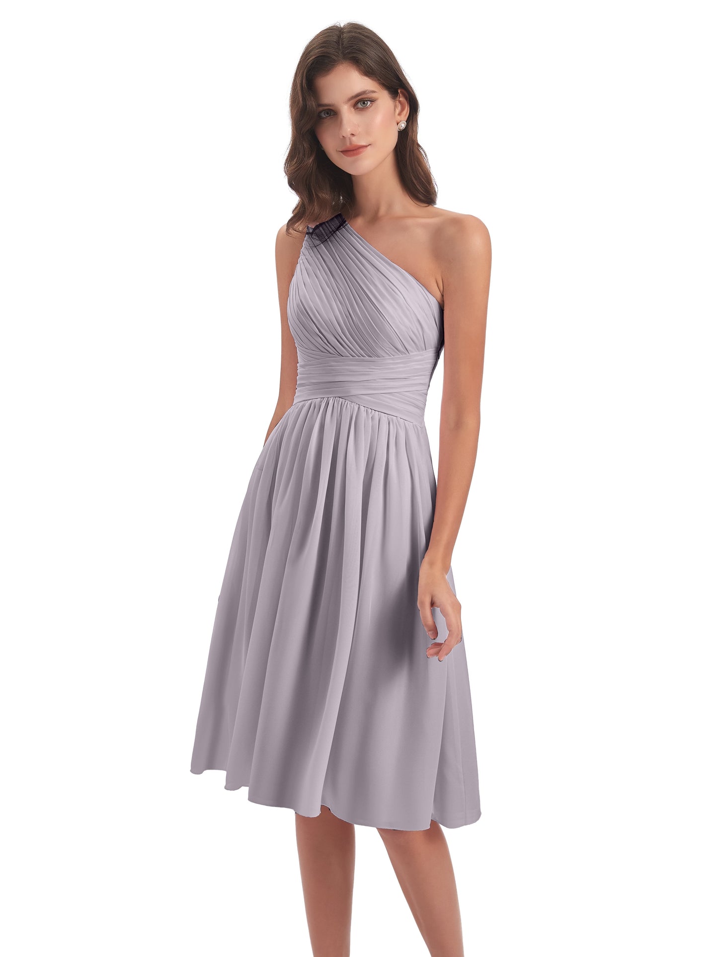 Natalie Knee Length One Shoulder Chiffon Bridesmaid Dresses