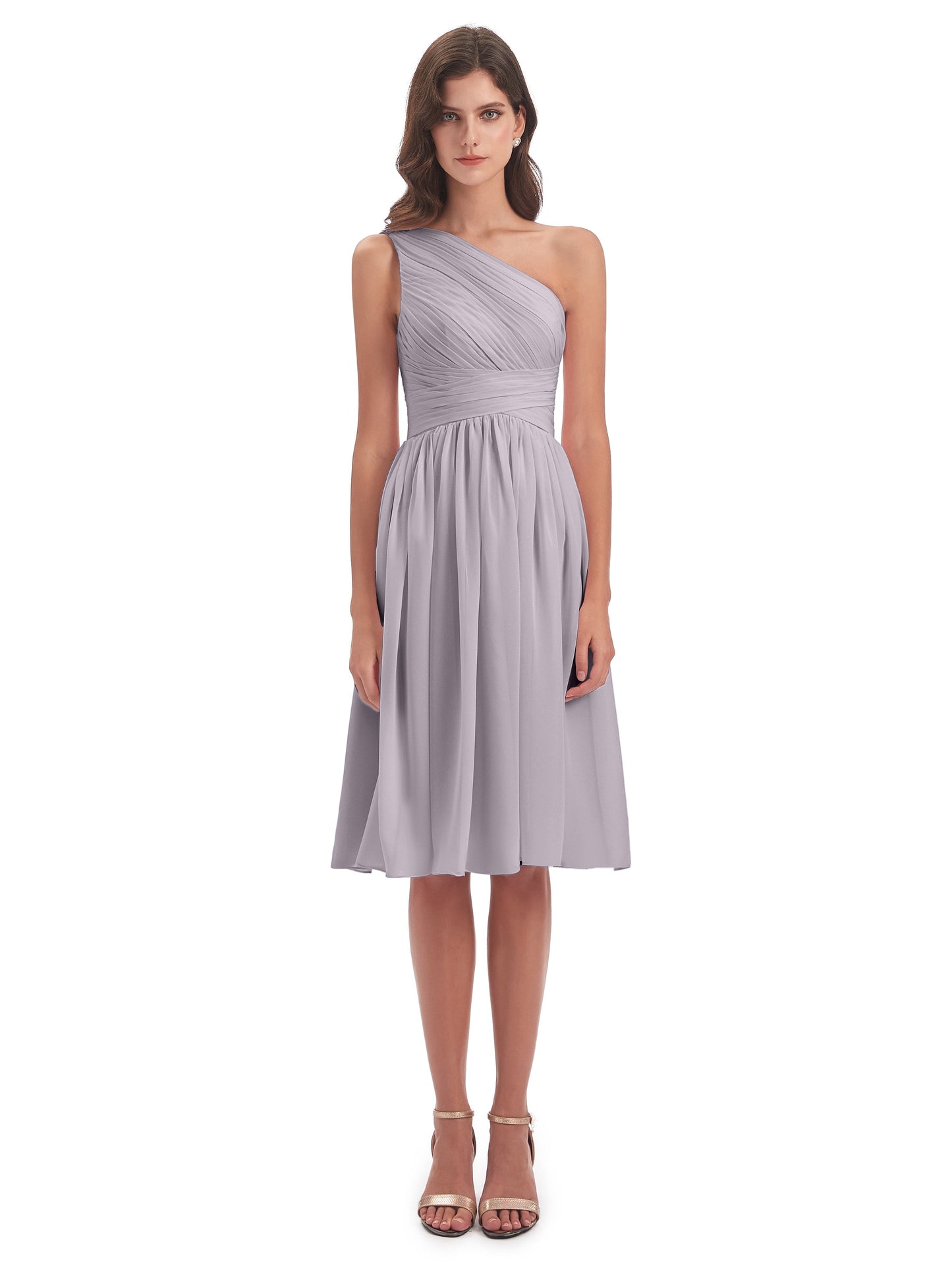 Natalie Knee Length One Shoulder Chiffon Bridesmaid Dresses