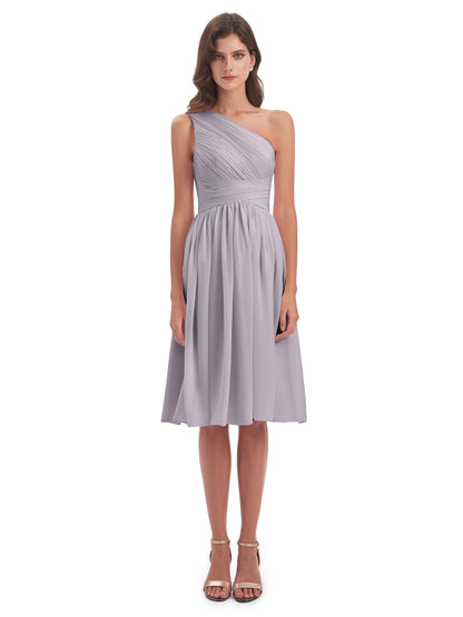 Natalie Knee Length One Shoulder Chiffon Bridesmaid Dresses