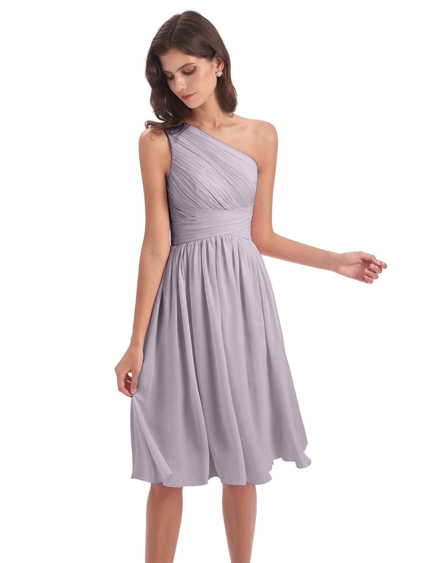 Natalie Knee Length One Shoulder Chiffon Bridesmaid Dresses