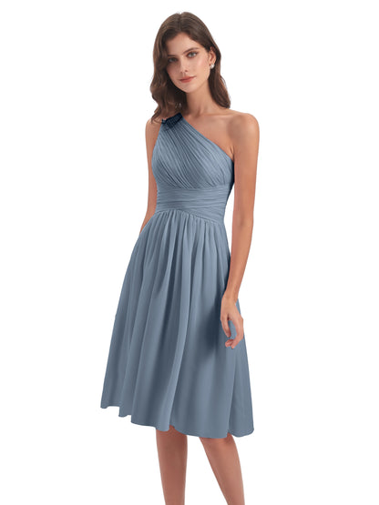 Natalie Knee Length One Shoulder Chiffon Bridesmaid Dresses