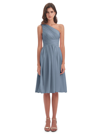 Natalie Knee Length One Shoulder Chiffon Bridesmaid Dresses