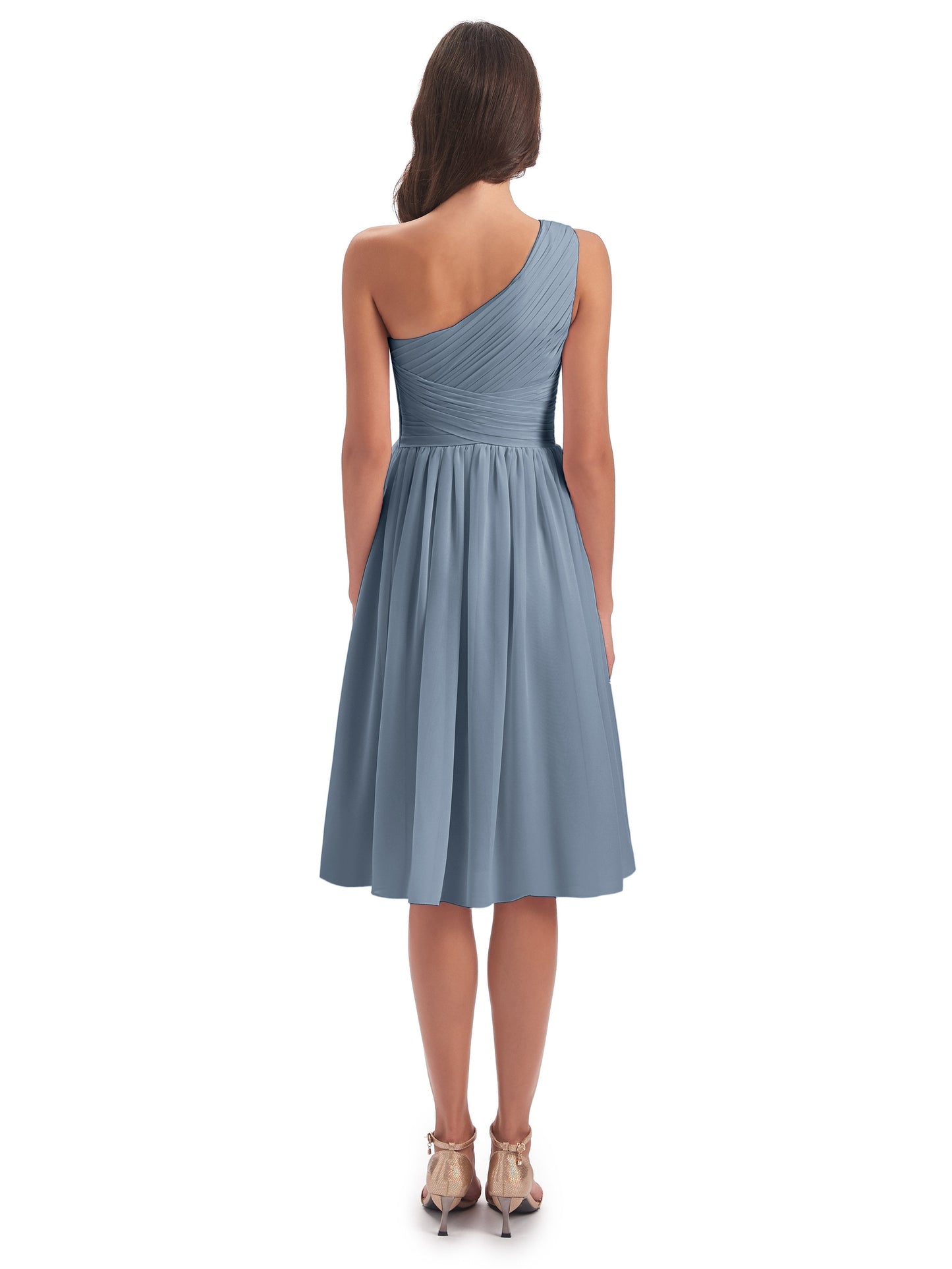Natalie Knee Length One Shoulder Chiffon Bridesmaid Dresses