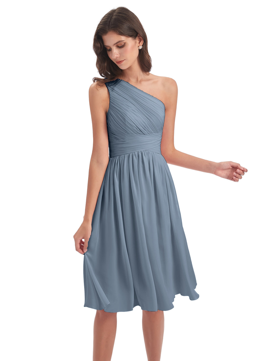 Natalie Knee Length One Shoulder Chiffon Bridesmaid Dresses