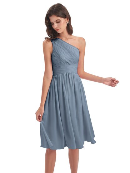 Natalie Knee Length One Shoulder Chiffon Bridesmaid Dresses