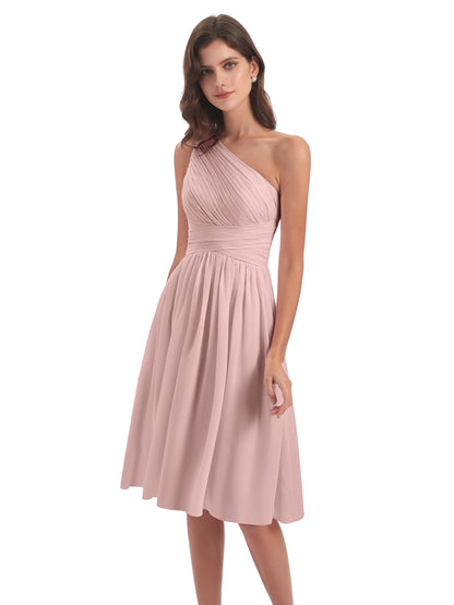 Natalie Knee Length One Shoulder Chiffon Bridesmaid Dresses